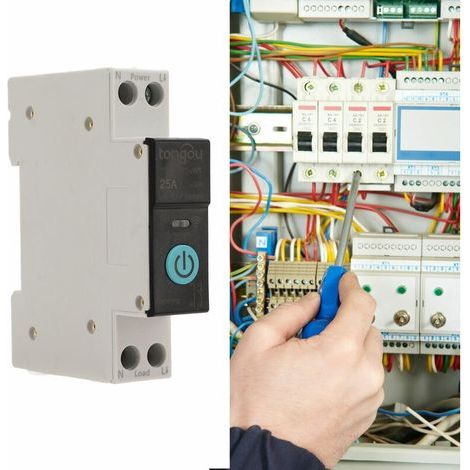 Disjoncteur sur Rail Din Commutateur WIFI Intelligent Télécommande pour Téléphone Portable sans Fil 3 Modes de Synchronisation Fonction pour Appareils Ménagers Convient pour la Maison(25A) (1/5)