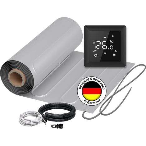 Chauffage au sol électrique pour PVC, parquet stratifié, vinyle WARMON ALU 150 W/m² + Thermostat S 100 Tactile noir - 1 m²