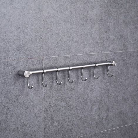 Crochet à torchon,Crochet Barre de Cuisine en Acier Inox avec Argent(400 mm + 7 crochets) (1/5)