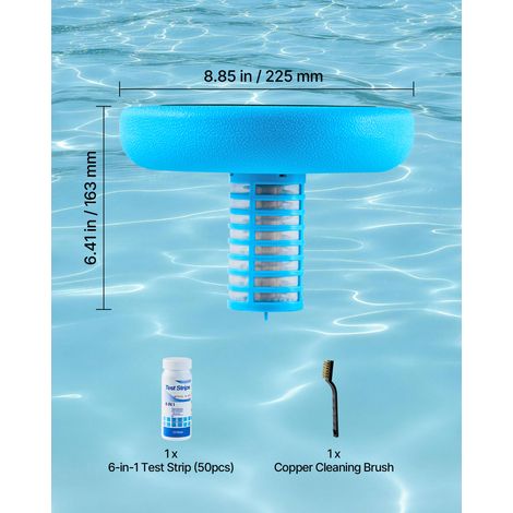 VEVOR Solar Pool Ionizer, Round Copper Pool Ionizer Up to 45000 Gal, Floating Automatic Water Cleaner and Purifier, Chlorine Free Water, with Copper Anode, Spring, Brush and Filter for Pools & Spas (1/4)