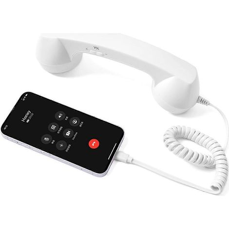 USB-C Retro-Telefonhörer für iPhone & Android: Plug & Play, strahlungsfreies und komfortables Telefonieren im Retro-Stil Weiß (1/5)