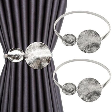 Set of 2 Modern Silver Metal Curtain Tiebacks, Interior Accessories for Living Room and Bedroom (Lotus Leaf) (1/5)