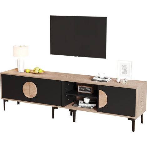 Meuble TV bas avec armoires et étagères ouvertes - 2 portes - Télévision 80" - 180x35x49cm (1/5)