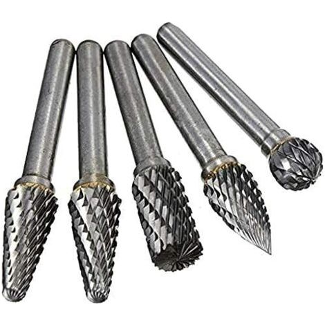 Fraises Diamant, 5 PCS 6mm Queue Tête Tungstène Carbure Double Coupe Rotary Burr Set Pour Travail du Bois Gravure Die Grinder Carving Burr Bit Set (1/5)