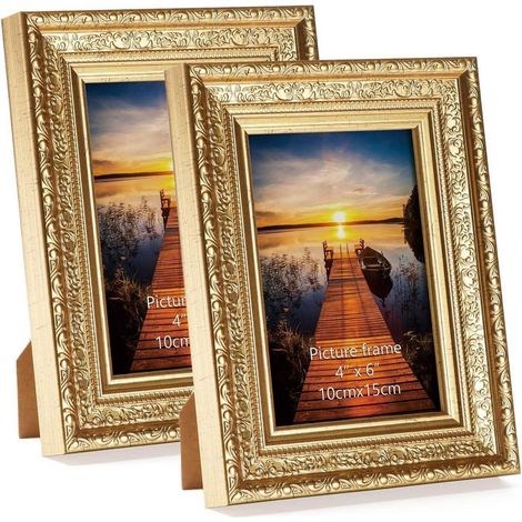 Goldener Vintage Bilderrahmen 10x15 cm 2er Set mit Echtglas (1/5)