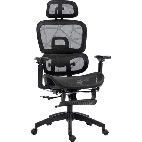 Sedia da ufficio ergonomica in rete con poggiapiedi reclinabile 135° nera MODENUIT (1/4)