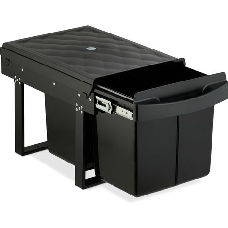 Cubo de basura empotrable práctico cocina guías metálicas 34 x 34 x 51,8 cm de plástico negro 130016693 (1/3)