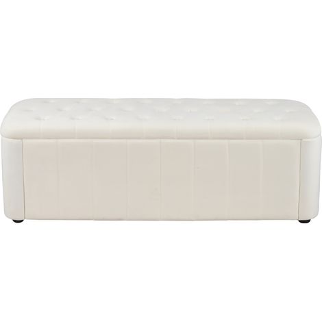 Panca contenitore imbottita in velluto beige con seduta imbottita e angoli arrotondati HOMVRA (1/5)