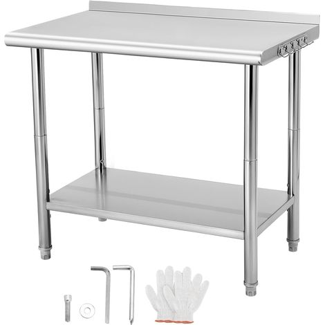 Table de Travail ou établi en Inox avec rebord de protection. Table de travail en inox Table de travail professionnelle acier inox pieds ajustable avec rebord Hygiénique,91x61x90cm (1/5)