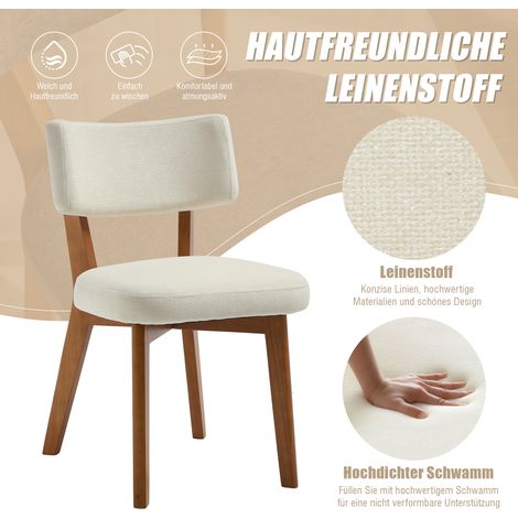 Ensemble de 2 chaises de salle à manger de style moderne du milieu du siècle, pieds en bois massif, assise rembourrée en tissu pour la cuisine, la salle à manger ou le bureau (lin beige) (1/4)