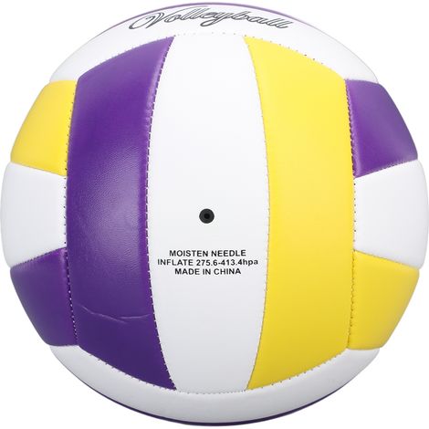 Ballon de volley-ball taille 5, violet, jaune et blanc, en PVC, pour l'entraînement en intérieur et en extérieur, idéal pour les débutants et les adolescents. (1/5)