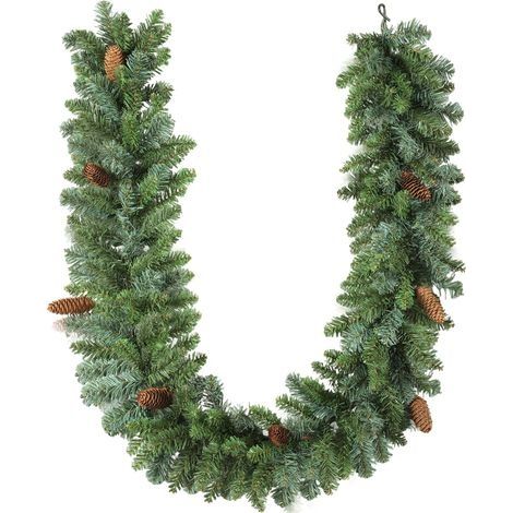 Guirlande de Noël artificielle de 1,8 m, décoration florale verte, composée de 162 tiges et de 8 pommes de pin. (1/5)