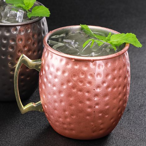 Verre à cocktail Moscow Mule en forme de tambour martelé de 550 ml, en acier inoxydable 304, verre créatif pour bars. (1/5)