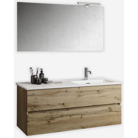 Mobile bagno sospeso con specchio e lavabo Orizon DX - Rovere