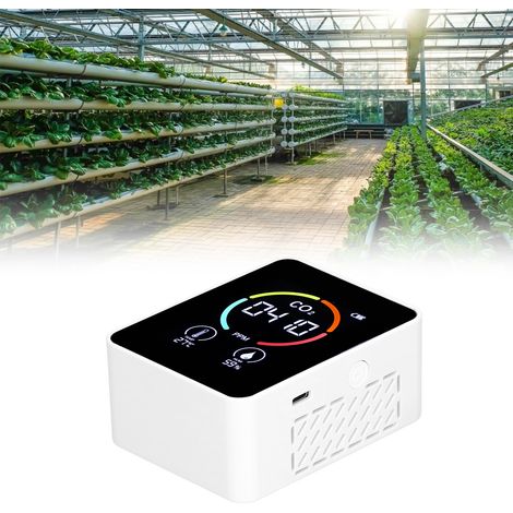 Détecteur de dioxyde de carbone à semi-conducteur, chargement USB, écran LCD, détection de température et d'humidité, détecteur de qualité de l'air, blanc (1/5)
