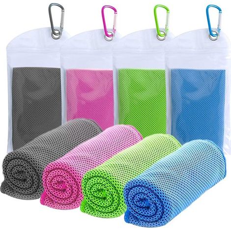 Set di 4 asciugamani per un raffreddamento immediato, ideali per sport, yoga, viaggi e campeggio, realizzati in microfibra per un assorbimento ottimale. (1/5)