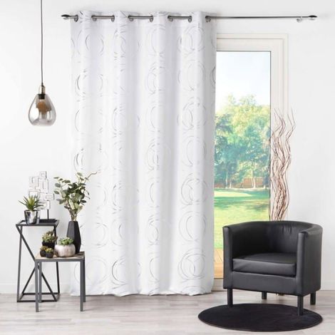 Rideau a oeillets 140 x 260 cm Argent bully blanc (1/3)
