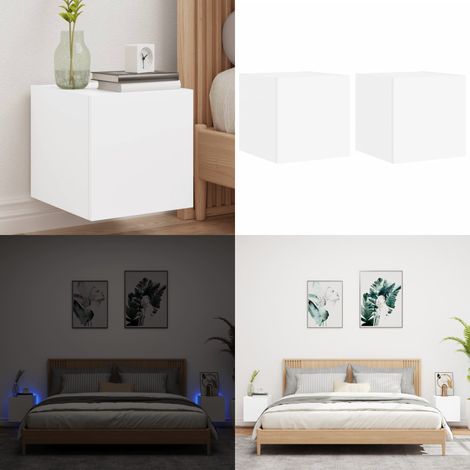 TV-Wandschränke mit LED-Leuchten 2 Stk. Weiß 30,5x35x30 cm - TV-Schrank - Holzschrank - Regal - Wohnzimmer Dekoration - Smart Home - Home & Living (1/5)