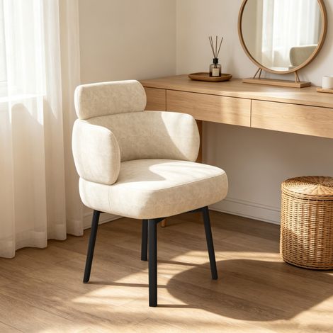 Chaise salle à manger pivotante 360° avec accoudoirs, revêtement chenille, dossier incurvé blanc crème 56.5x46x89cm pour salon coiffeuse (1/5)