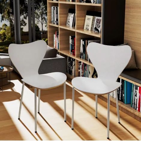 2 chaises ergonomiques, siège en plastique Blanc, chaise de cuisine à dossier haut, capacité de charge 200 kg, pieds en métal argenté, pour cuisine restaurant bureau salle de réception bibliothèqu (1/5)