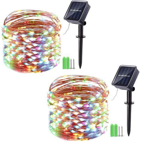 Lote de 2 Guirnaldas Luminosas Exteriores Solares de 10 m con 100 LED, Guirnalda Navideña Solar de Hilo de Cobre con 8 Modos, para Decoración Exterior, Jardín, Árboles, etc. (Multicolor) (1/5)
