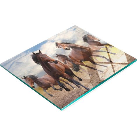 Tabla de cortar y servir decorativa de cristal para cocina con diseño de cinco caballos, 60x52 cm. (1/5)