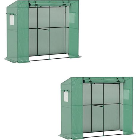 2er-Set mini-Gewächshaus, Anlehn-Gewächshaus mit Rolltür und Netzfenstern, UV-beständig, für Blumen, Setzlinge, Pflanzen, Grün