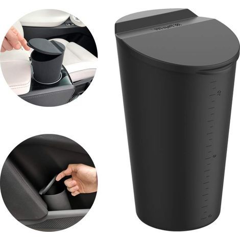 Petite poubelle de voiture avec couvercle - Porte-gobelet de voiture - Poubelle de poche pour porte de voiture - Poubelle pour voiture, maison, bureau - Noir (1/5)