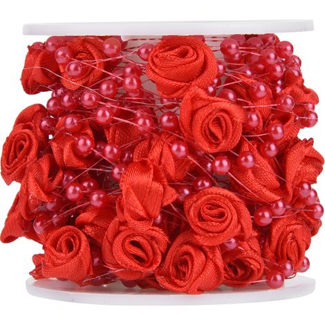 Guirlande de perles de rose artificielles en fil de fer, 10 m/rouleau, pour décoration de mariage DIY (rouge) (1/5)