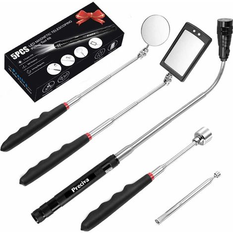 Outil de Préhension Magnétique Télescopique pour Ramassage avec LED Comprenant Outil de Ramassage/Rond/Carré Miroir d'Inspection/Poignée Télescopique Pivot 360°