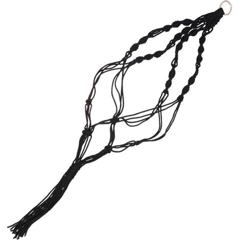 Support pour plantes et pot en macramé noir, convient aux carrées rondes, corde polyester (1/5)