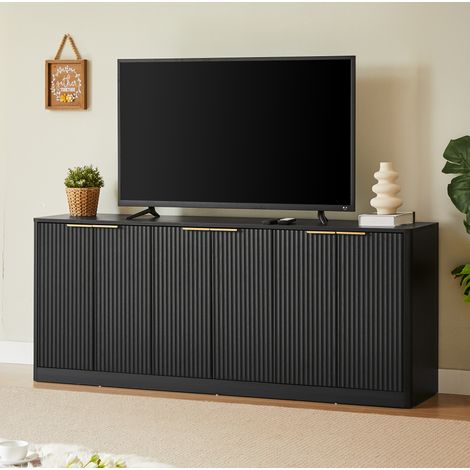 MEUBLIV Meuble TV 170 cm noir à 6 portes ondulées avec grand rangement en MDF (1/5)