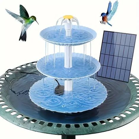 Fontaine solaire triple pour oiseaux (bleu ciel), élément décoratif de jardin détachable à monter soi-même pour bassins, piscines et cours, pompe solaire pour fontaine (1/5)