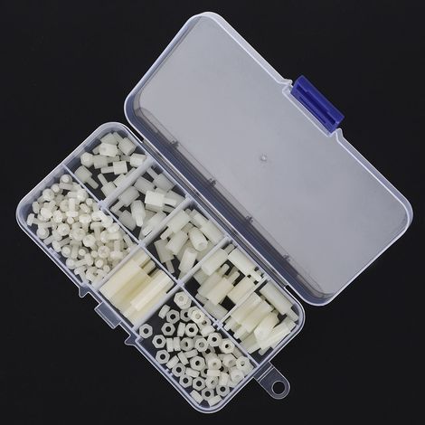 Boîte de 180 pièces de vis et écrous M3 en nylon, assortiment mâle/femelle, entretoises (blanc) (1/5)