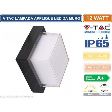V-TAC VT-828 LAMPADA LED DA MURO 12W WALL LIGHT COLORE NERO FORMA QUADRATA - SKU 8543 / 8544 - Colore Luce: Bianco Naturale (1/10)