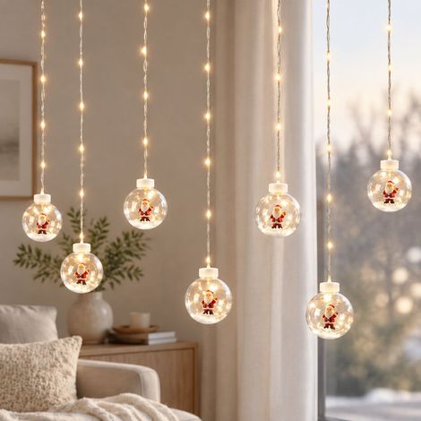 FLITI Guirlande LED Rideau de Noël Boules Transparentes Père Noël Lumière Blanc Chaud 220V EU Décoration Sphérique (1/5)