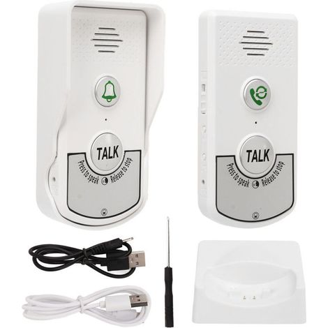 Sonnettes d'interphone sans fil 1000m Distance Excellente puce Interphone vocal blanc Sonnettes pour maisons Htels Villas Usines (1/4)