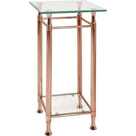 Table d'appoint en cuivre, Table Basse en métal avec Verre trempé de 10 mm - Dimensions : L 35 x H 72 x P 35 cm Style : Contemporain (1/3)