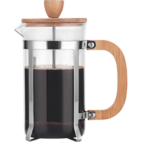 Cafetière à piston de 590 ml (20 oz) avec poignée en bois, filtre haute densité et plateau chauffant en verre borosilicate. (1/5)