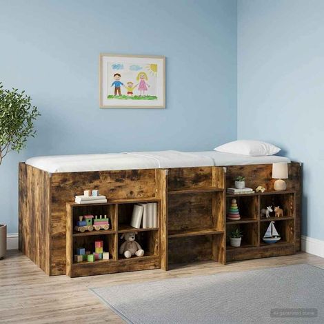 vidaXL Cadre de Lit Élevé pour Enfants 2 pcs Chêne fumé (1/5)