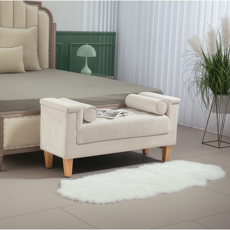 Sitzbank mit Armlehne und Chenille-Bezug 115 cm Beige OKMYHOME (1/5)