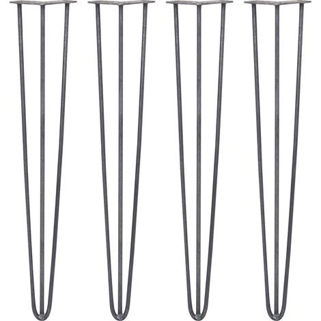 4 x 28" Hairpin Legs - 3 Prong - 10mm - Raw Steel (1/5)