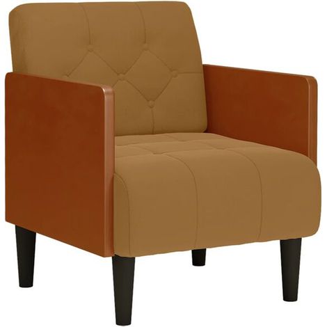 Fauteuil marron, 55 cm de haut, en velours. (1/5)