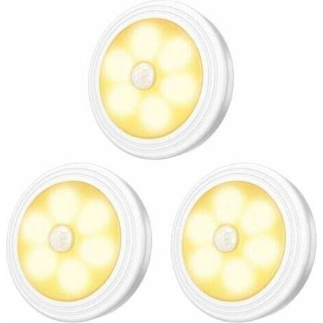 [JAMAIS UTILISÉ] Lampes LED pour armoire/armoire, 3 pièces, veilleuse, détecteur de mouvement LED avec base magnétique pour vitrines d'armoires d'escalier de cuisine (fonctionnant sur piles) (1/4)