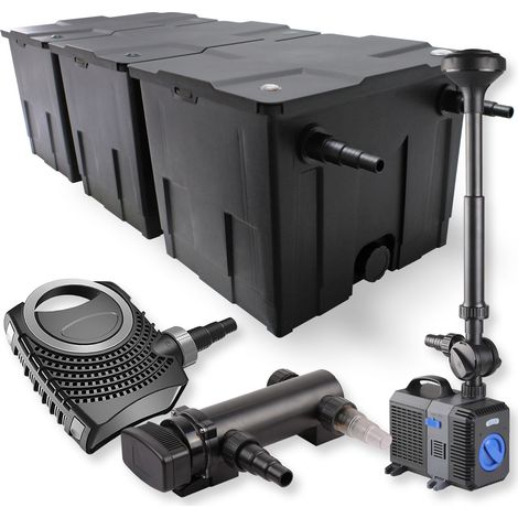 SunSun Kit complet: CBF-350C Filtre de bassin jusqu'à 90000 L Biologique, NEO7000 pompe de filtration 7000l/h 50W, CUV-318 lampe uv UVC Clarificateur avec 18W, CTP-2803 Pompe pour fontaine 3000l/h 10W