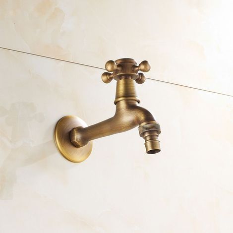 Robinet De Laiton Antique Robinet Froid Robinet De Salle De Bain Vadrouille Piscine Machine à Laver Jardin Décoration Jardin Robinet De Tuyau De Jardin (long)