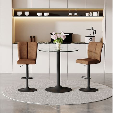 89 cm Bartisch-Set aus Glas mit 2 drehbaren Barhockern HAVRYA (1/5)