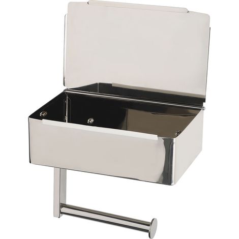 Rollenhalter aus schwarzem Edelstahl 20,1 x 12,8 x 13,5 cm, Spender für Feuchttücher und Handtücher, mit Ablageständer, Klebeset und Schrauben. (1/5)