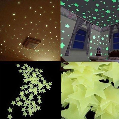 100pcs stickers muraux étoiles 3d brillent dans le noir lumineux plastique fluorescent stickers muraux (1/4)