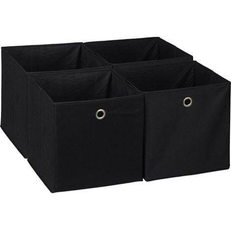 Relaxdays Cajas Almacenaje para Estantería en Set de 4, Cajones Plegables, 30 x 30 x 30 cm, Asa Redonda, Negro